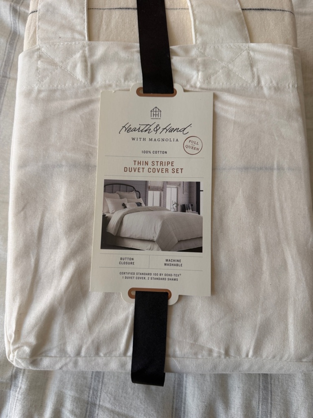 Hearth & Hand Thin Stripe Duvet Cover Set - Cream with Black Tab